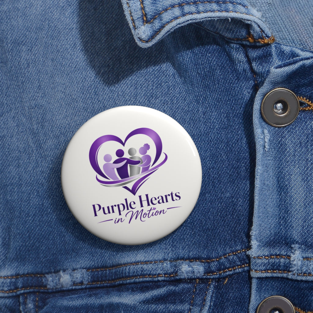 TimeWarp Drip Purple Hearts In Motion pin—round, mylar-shine drip style for bold streetwear vibes, fundraising, and awareness. 