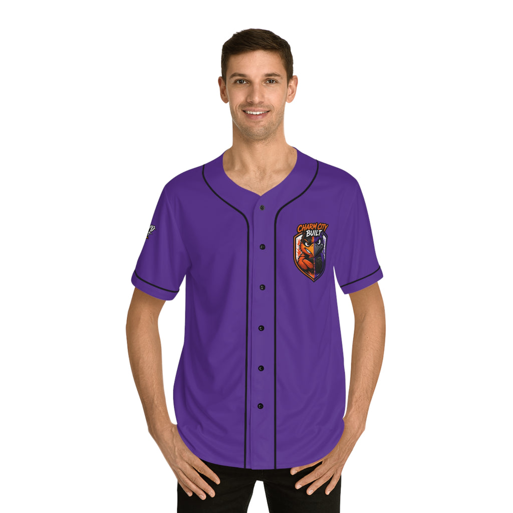 TimeWarp Drip – Purple Baltimore Charm City Built baseball jersey with bold lettering, exuding high-end streetwear attitude and urban edge. | premium streetwear