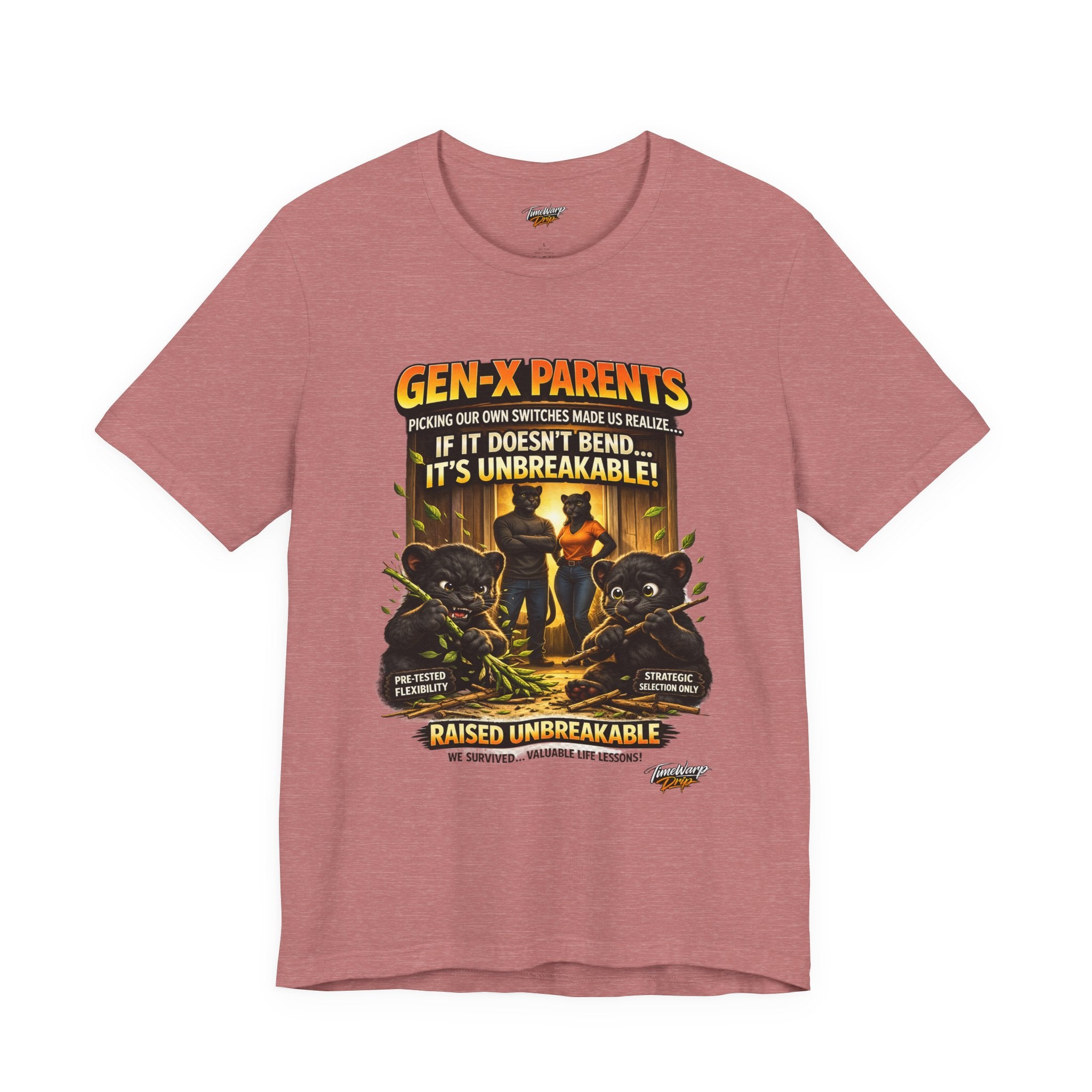 TimeWarp Drip Unbreakable Gen X Cartoon Tee—bold black streetwear, “Picked Our Own Switches” funny retro graphic by Printify. streetwear apparel
