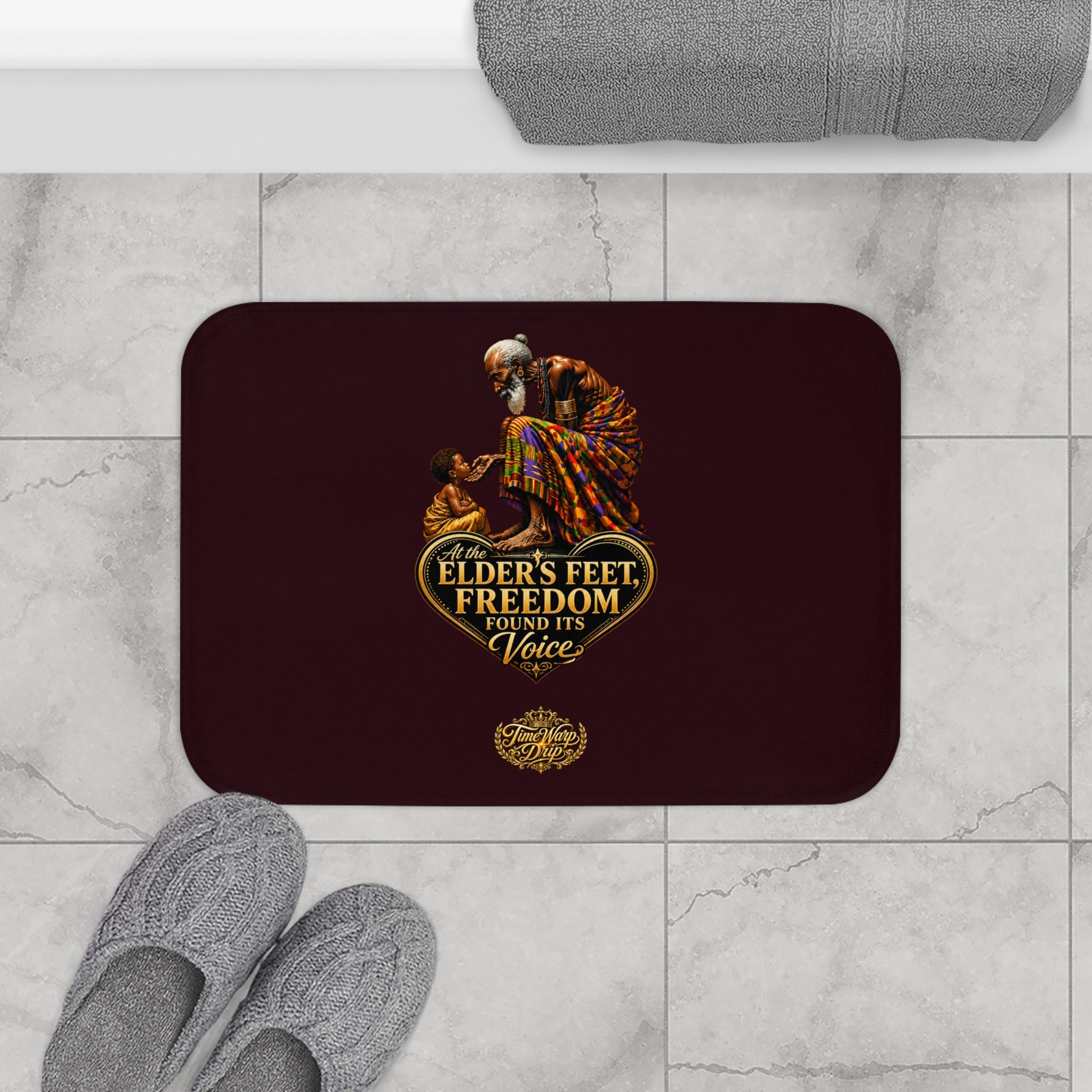 TimeWarp Drip – Burgundy bath mat, rich heritage-inspired style, urban legacy vibes—premium city energy for bold bathroom decor. | premium streetwear