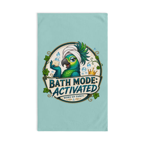 TimeWarp Drip Parrot Hand Towel – vibrant white streetwear-style, bold spa quote, and drip-tastic bubbly parrot for bath decor swagger. 