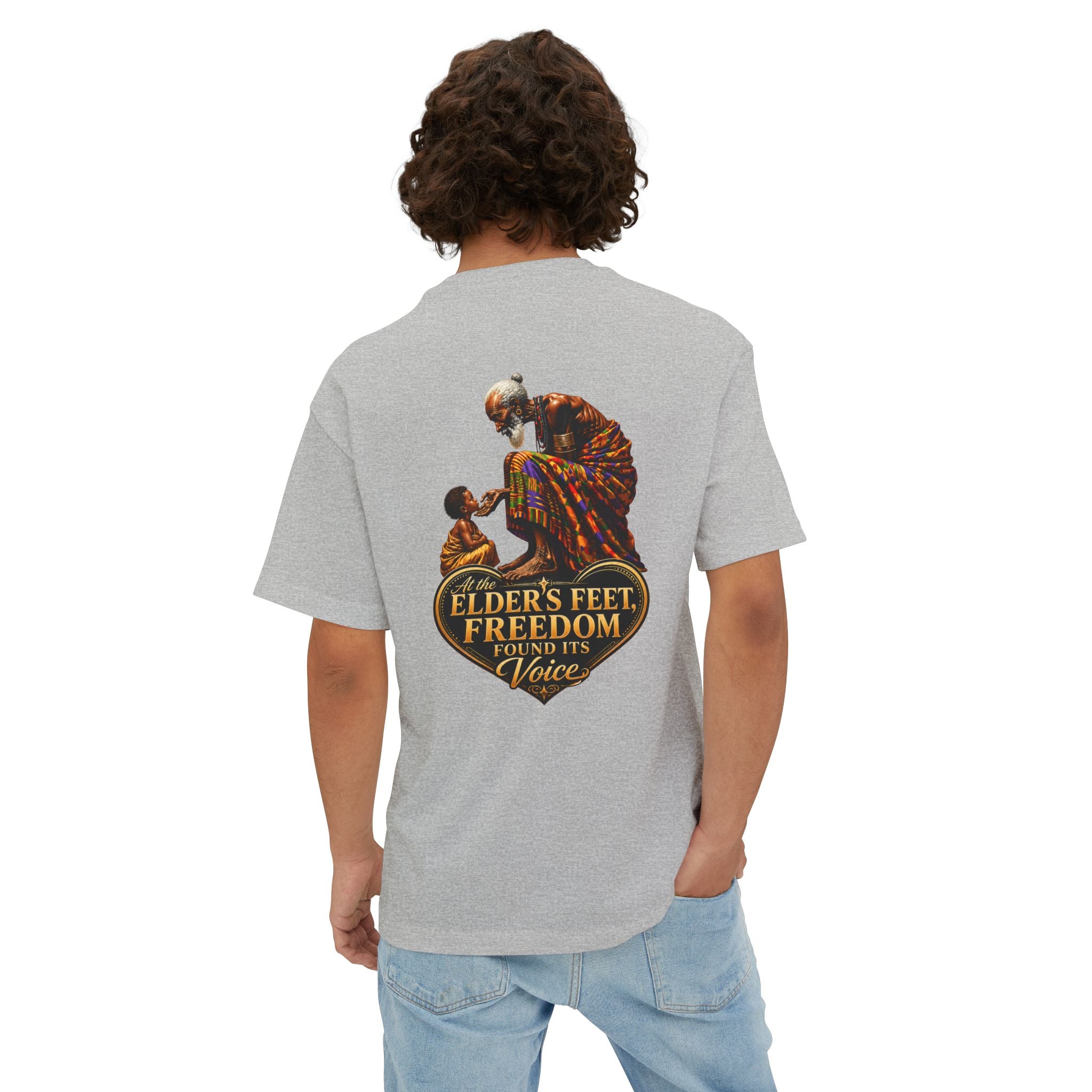 TimeWarp Drip – Gray oversized We Are the Harvest tee with Generational Blessing & Guidance graphic, boxy Premium Urban Fashionsilhouette, urban edge. | premium streetwear