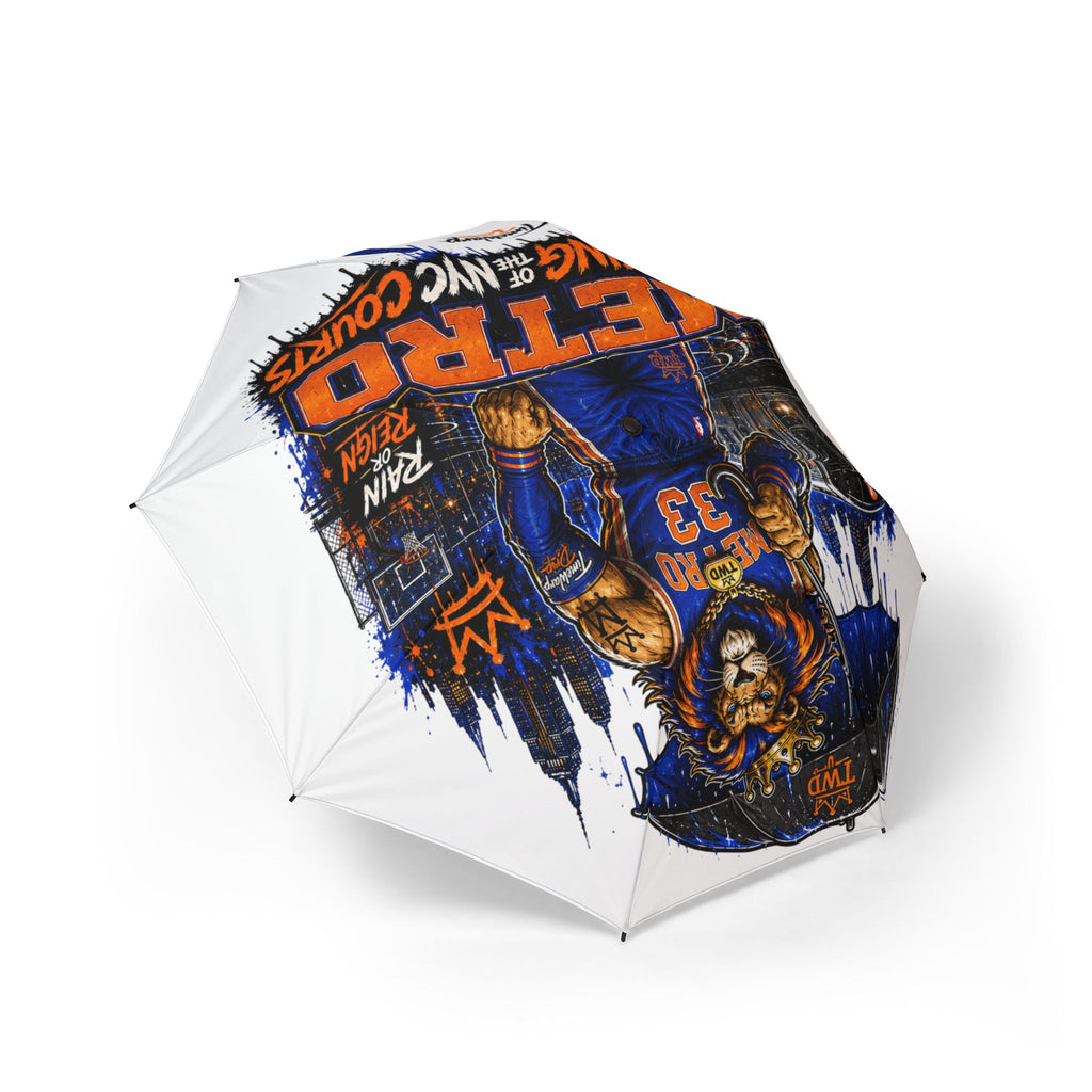 Semi-Automatic Foldable Umbrella — Metro Lion “Rain or Reign: The Lion’s Court” Basketball Graphic (White)
