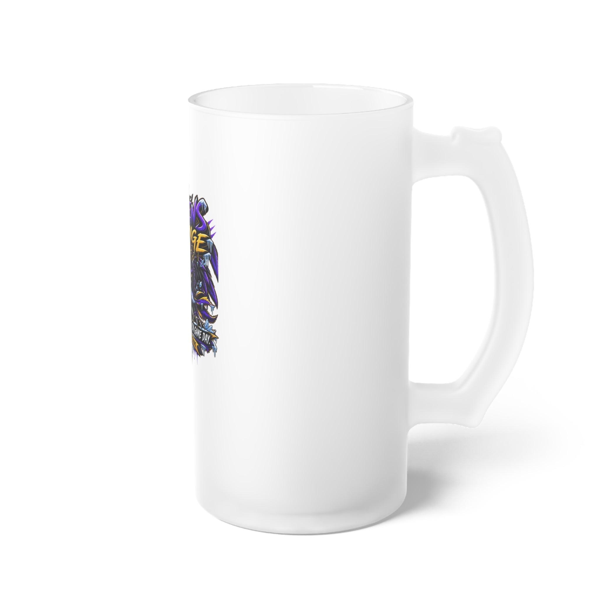 Raven Revenge Frosted Glass Beer Mug — Game Day Cold-Serve Design