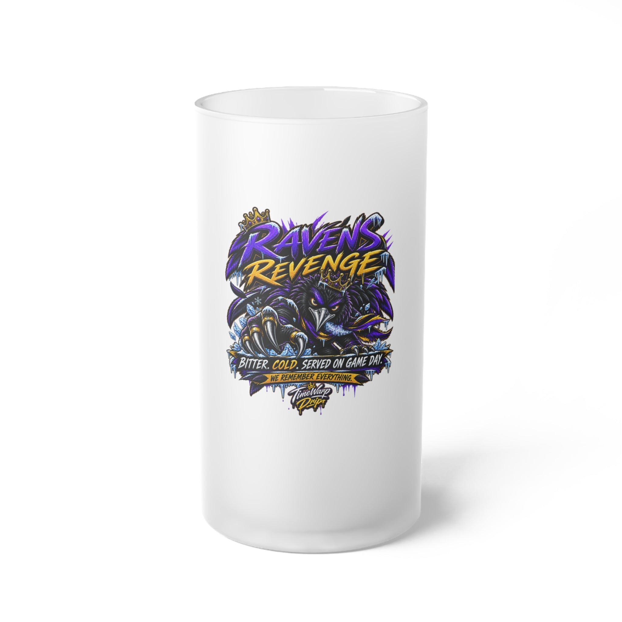 Raven Revenge Frosted Glass Beer Mug — Game Day Cold-Serve Design
