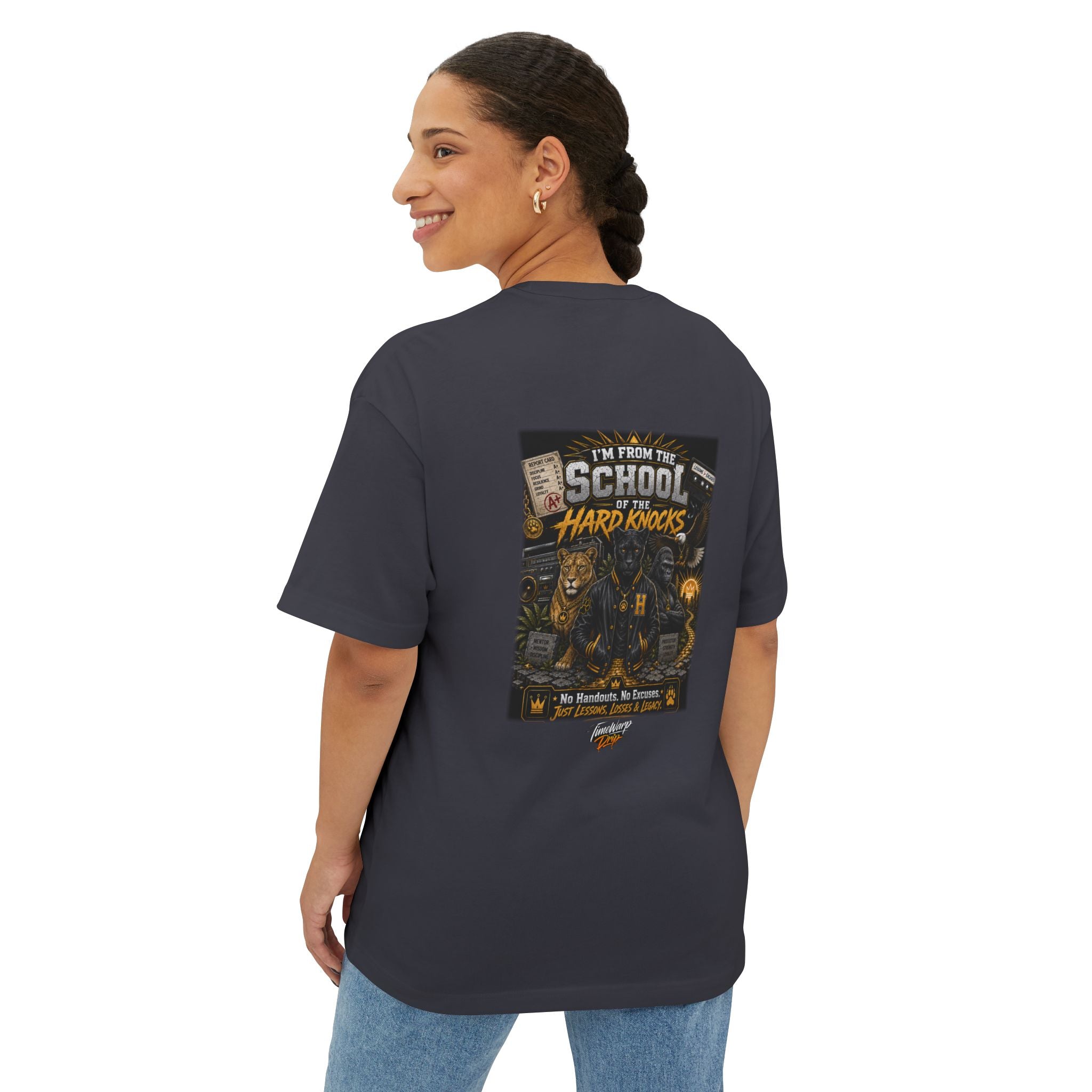 TimeWarp Drip School of Hard Knocks Graphic Tee – Black – Oversized Streetwear | TimeWarp Drip