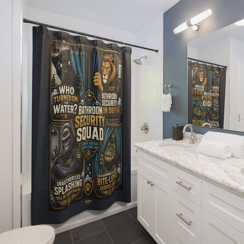 TimeWarp Drip Step into drip: bold animal-print shower curtain by TimeWarp Drip, black-and-white bathroom pop, marble countertop stuntin’. streetwear apparel