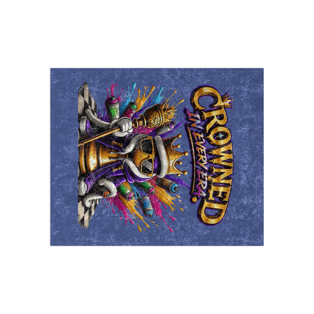 TimeWarp Drip Blue crushed velvet blanket by rocks a cartoon chess piece in shades and crown—royal streetwear vibes, unstoppable style. 