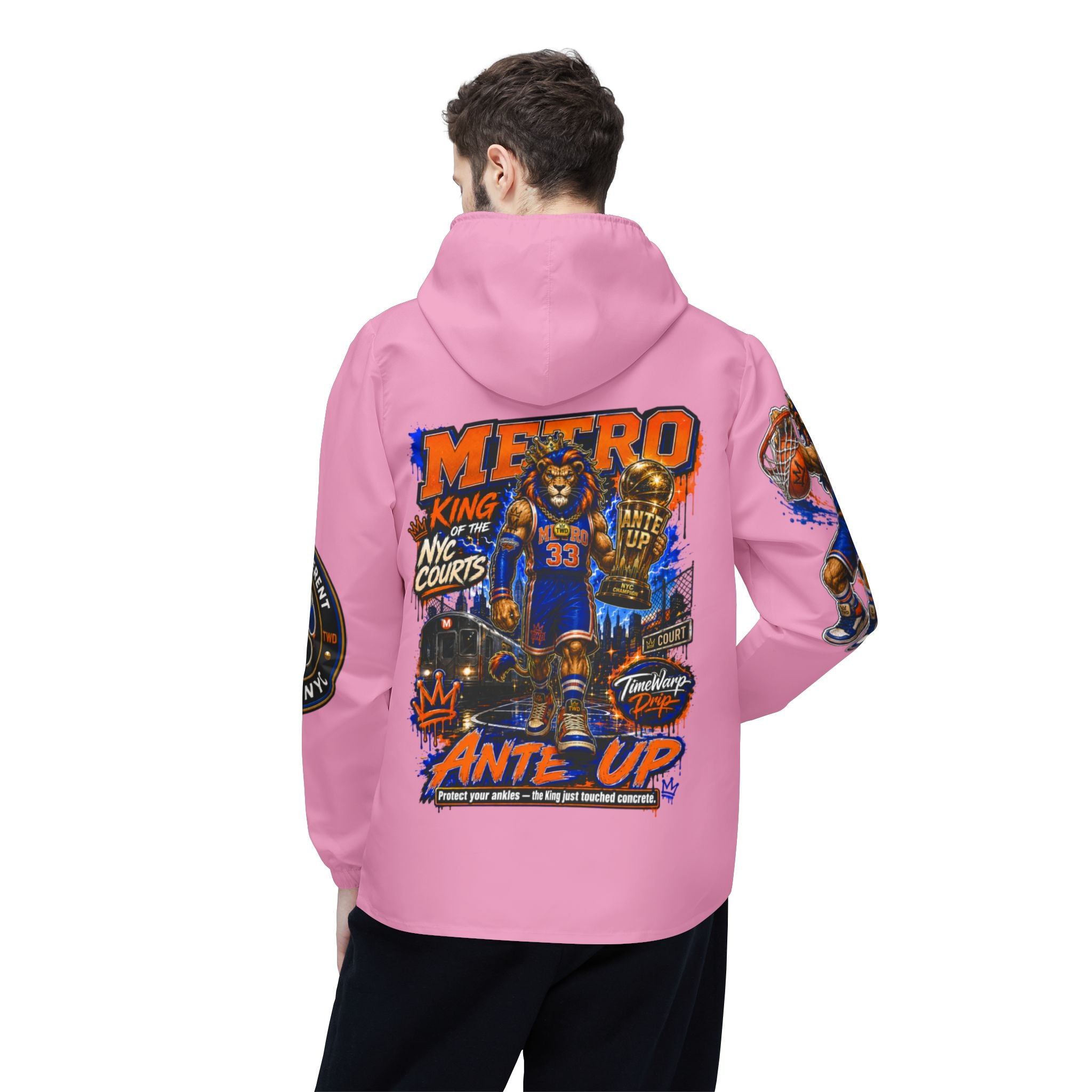 Basketball Windbreaker —  'ANTE UP' Metro Championship Streetwear (Pink)