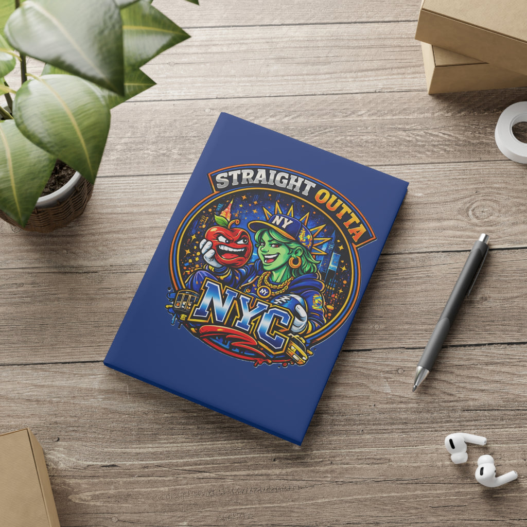 Hardcover Notebook with Statue of Liberty graphic, featuring "Straight Outta NYC" text, ideal for journaling or note-taking.