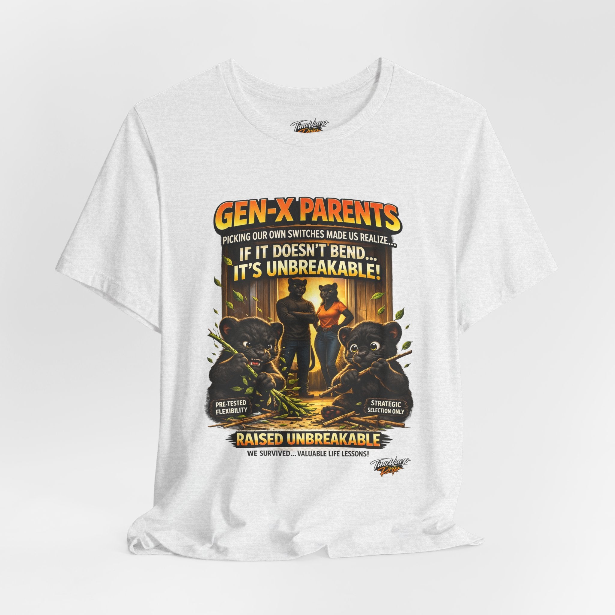 TimeWarp Drip Black Raised Unbreakable Tee by Printify: Retro bear graphic, Gen X swagger—“Picked Our Own Switches” streetwear nostalgia. streetwear apparel
