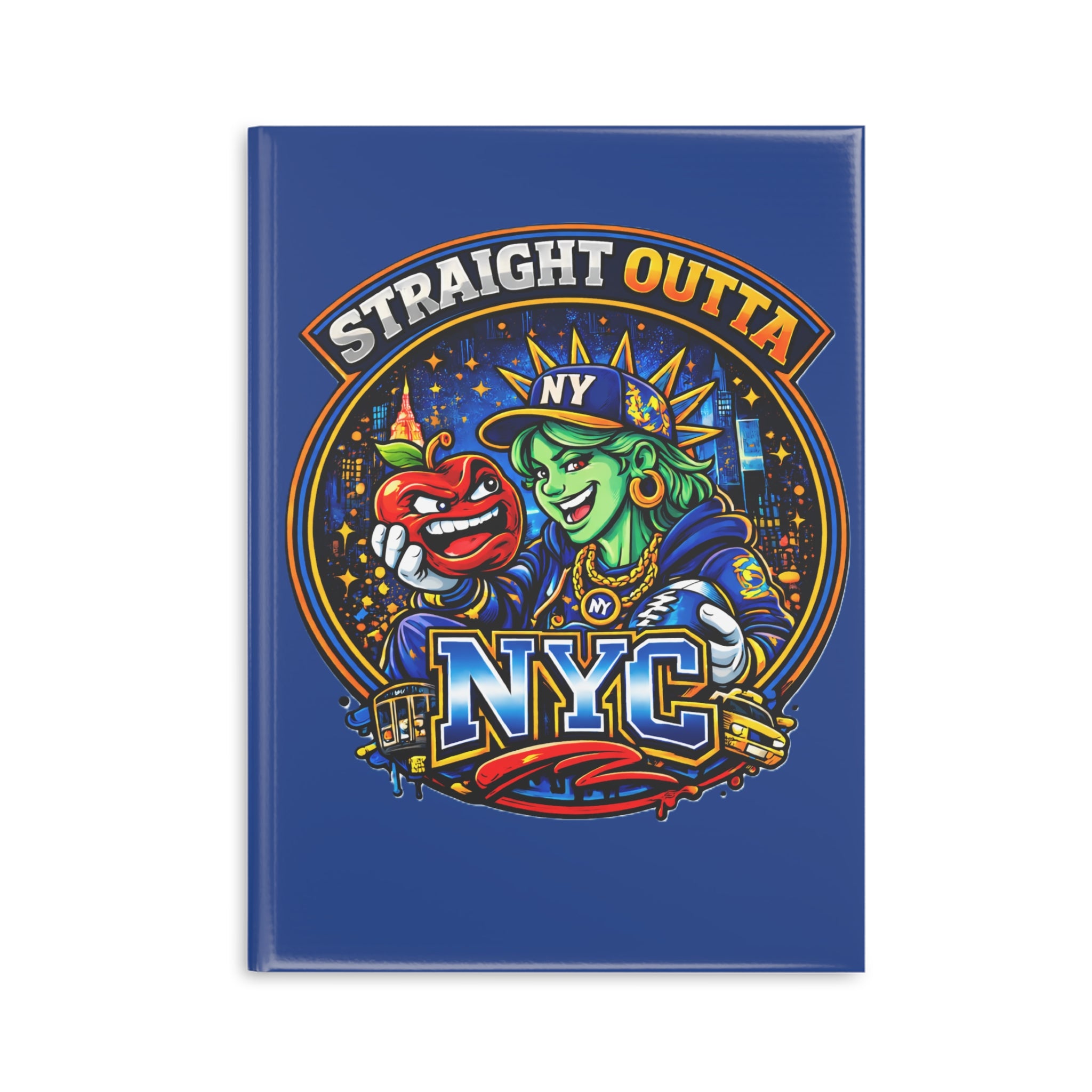 Hardcover notebook featuring a New York City Statue of Liberty graphic on the cover, ideal for journaling or note-taking.