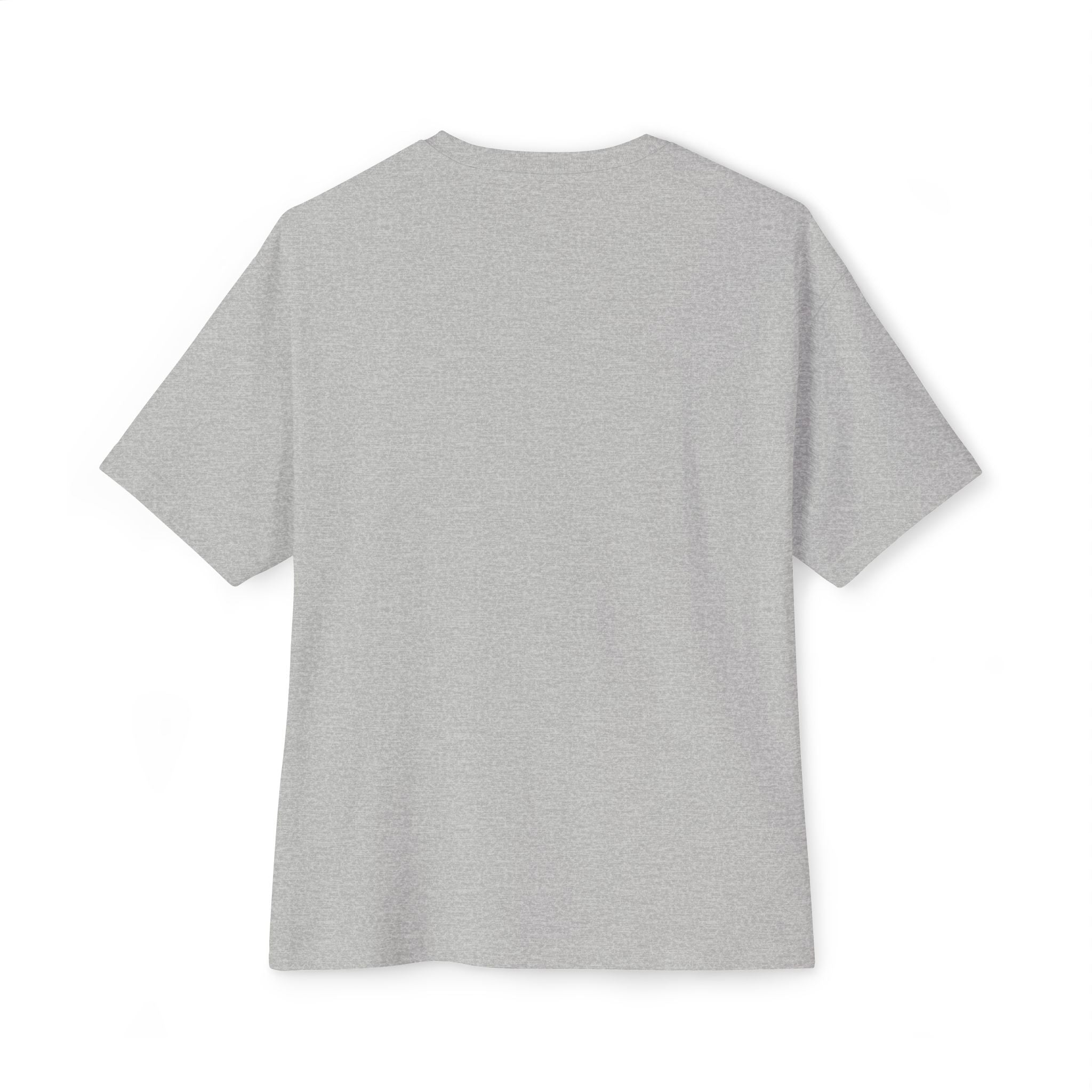 The Crowned In Every Era Unisex Oversized Boxy Tee is a plain light gray, relaxed-fit short-sleeve shirt shown from the back on a white background. Made of ultra-soft Airlume cotton, it’s perfect for fans of custom boxy t-shirts.