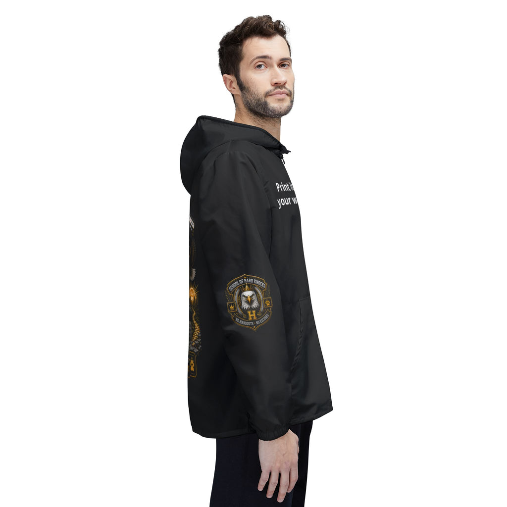 School of Hard Knocks Windbreaker Jacket — Retro Black Drip Zip-Up