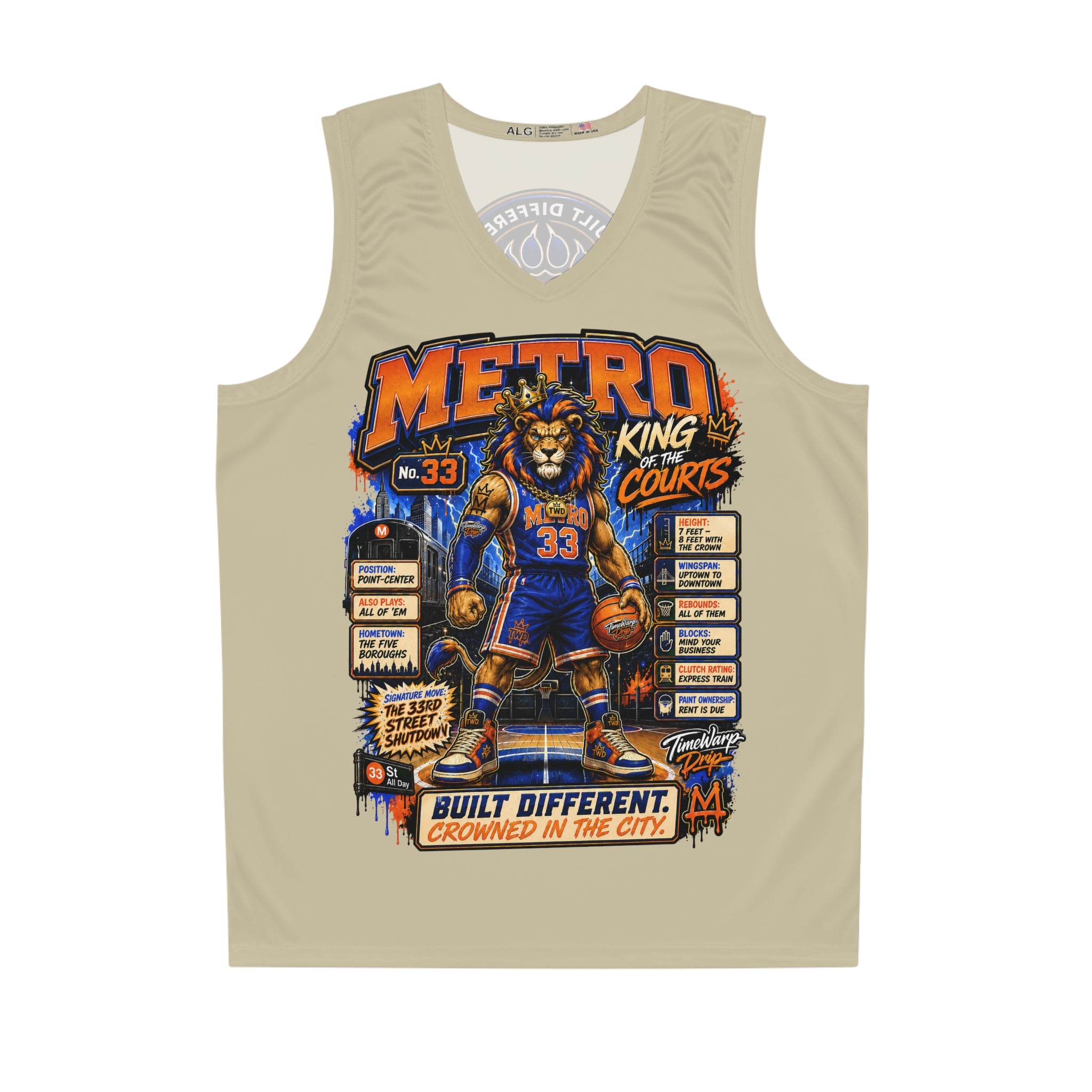 Basketball Jersey  (Light Yellow) — Metro King Courts Lion Graphic (Built Different)