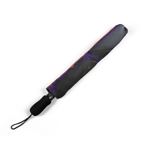 TimeWarp Drip Baltimore "Charm City Built" orange foldable umbrella—streetwear drip, waterproof, wrist strap. Pop standout style!. 