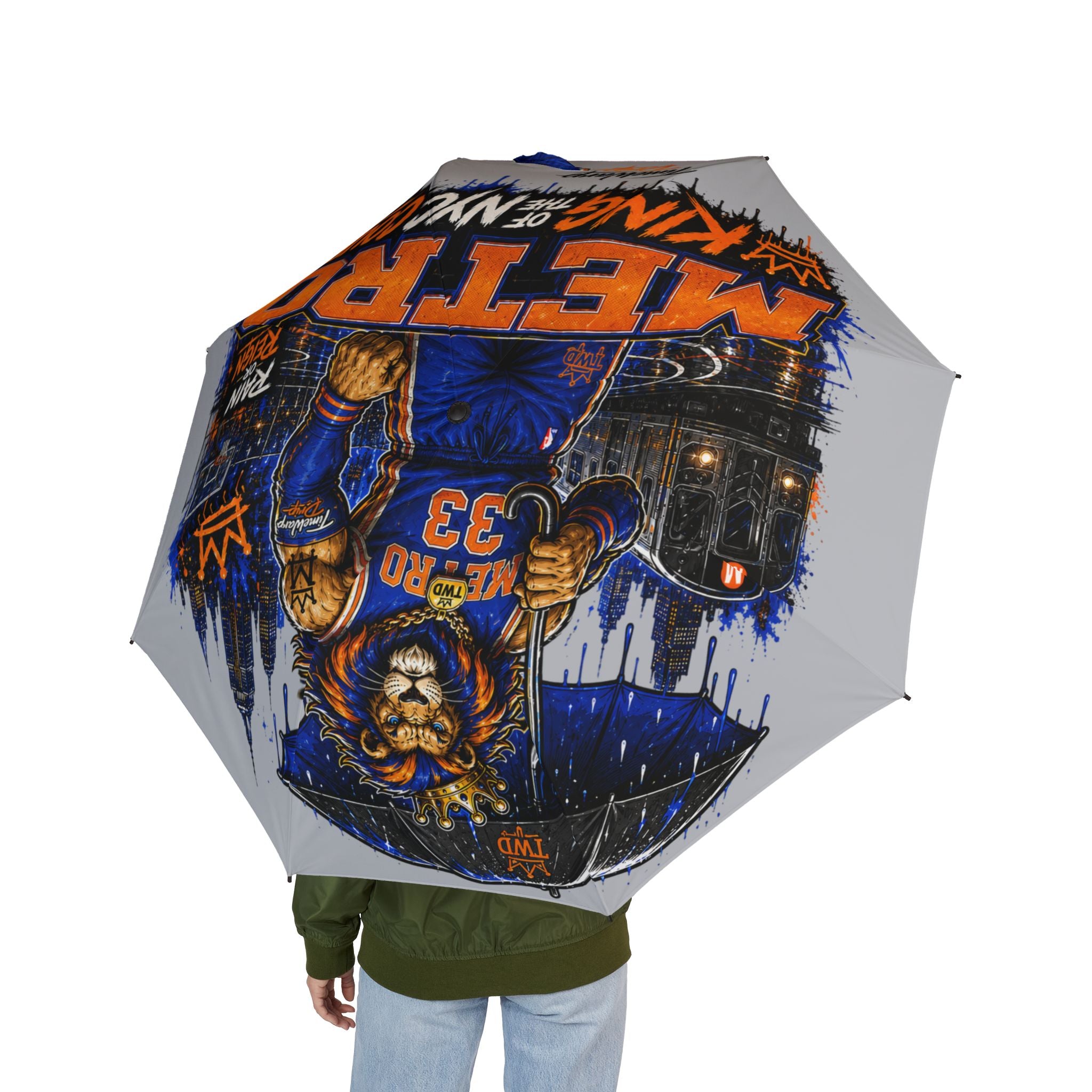 Semi-Automatic Foldable Umbrella — Metro Lion “Rain or Reign: The Lion’s Court” Basketball Graphic