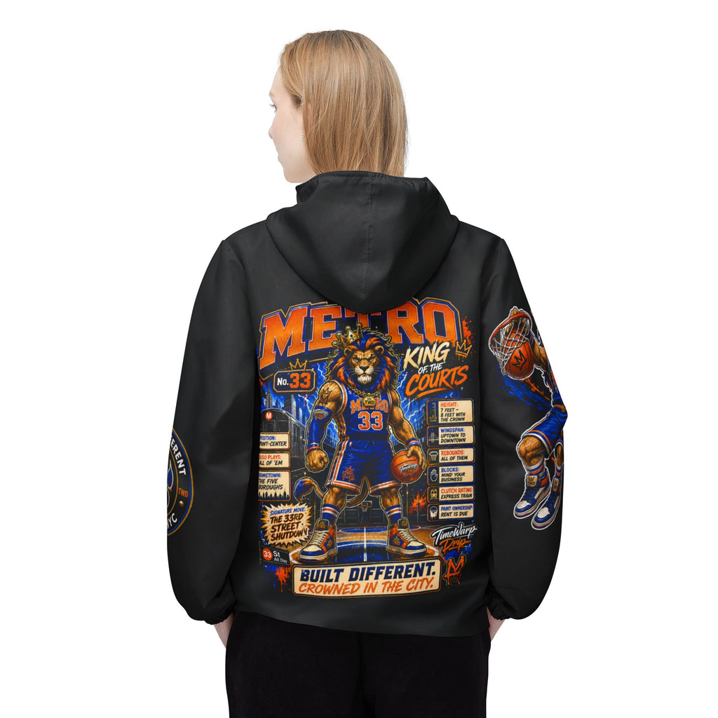 Basketball Windbreaker Jacket - 'Metro' (Black) Team Graphic Hooded Windbreaker