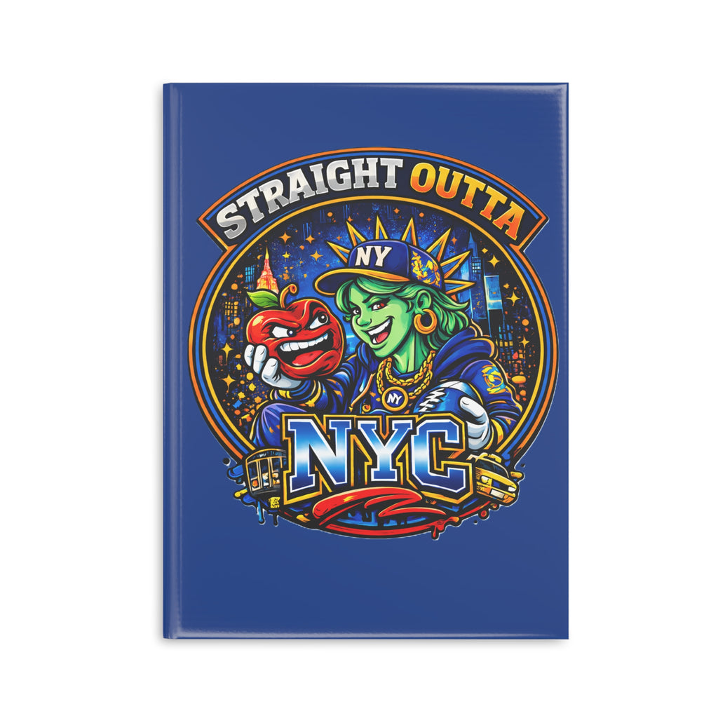 Hardcover notebook featuring a Statue of Liberty graphic and "Straight Outta NYC" text, ideal for journaling or note-taking.