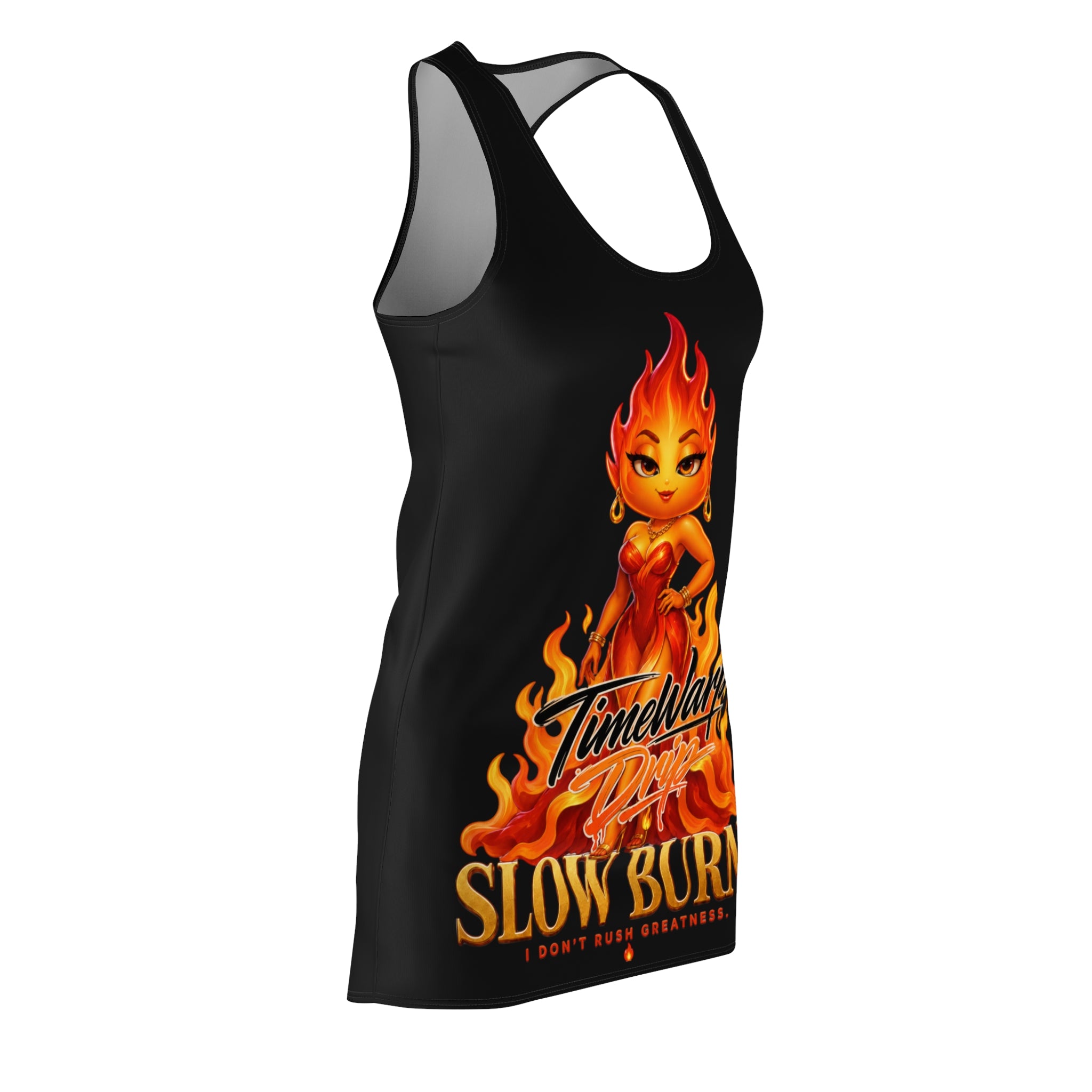 'Slow Burn' Fiery Pinup Racerback Dress (Black)
