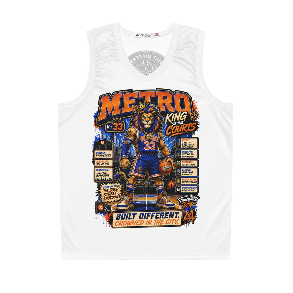 Basketball Jersey  (White) — Metro King Courts Lion Graphic (Built Different)