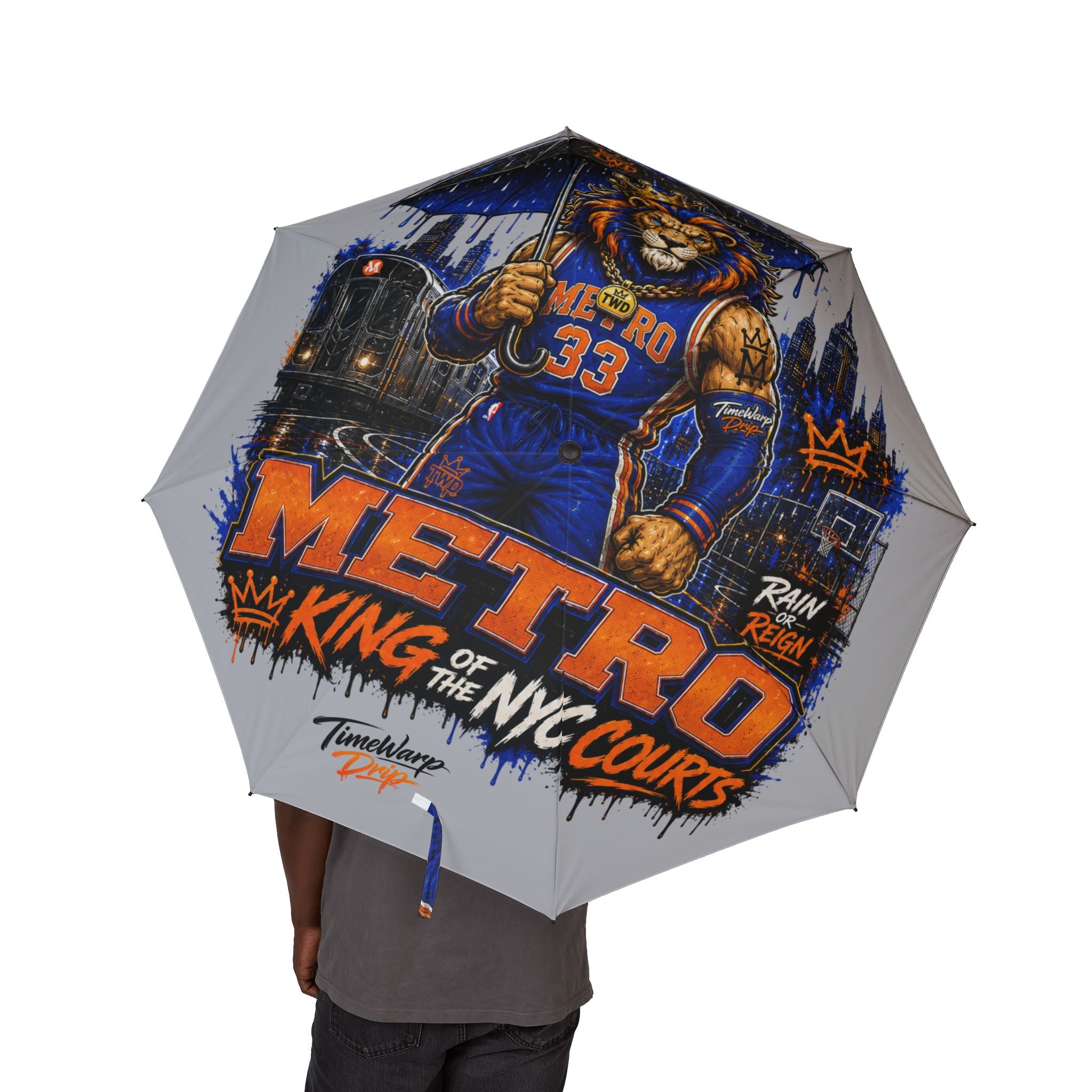 Semi-Automatic Foldable Umbrella — Metro Lion “Rain or Reign: The Lion’s Court” Basketball Graphic