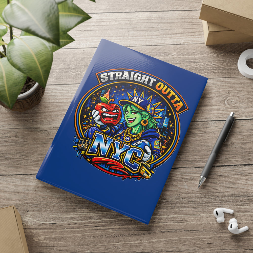 Hardcover notebook with Statue of Liberty graphic and "Straight Outta NYC" text, featuring a puffy design, by TimeWarp Drip.