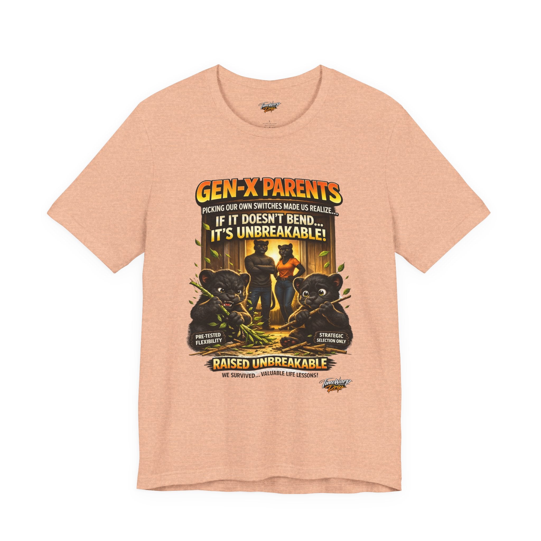 TimeWarp Drip Unbreakable Gen X T-Shirt in bold black—“Picked Our Own Switches” streetwear, retro drip for resilient parents. streetwear apparel