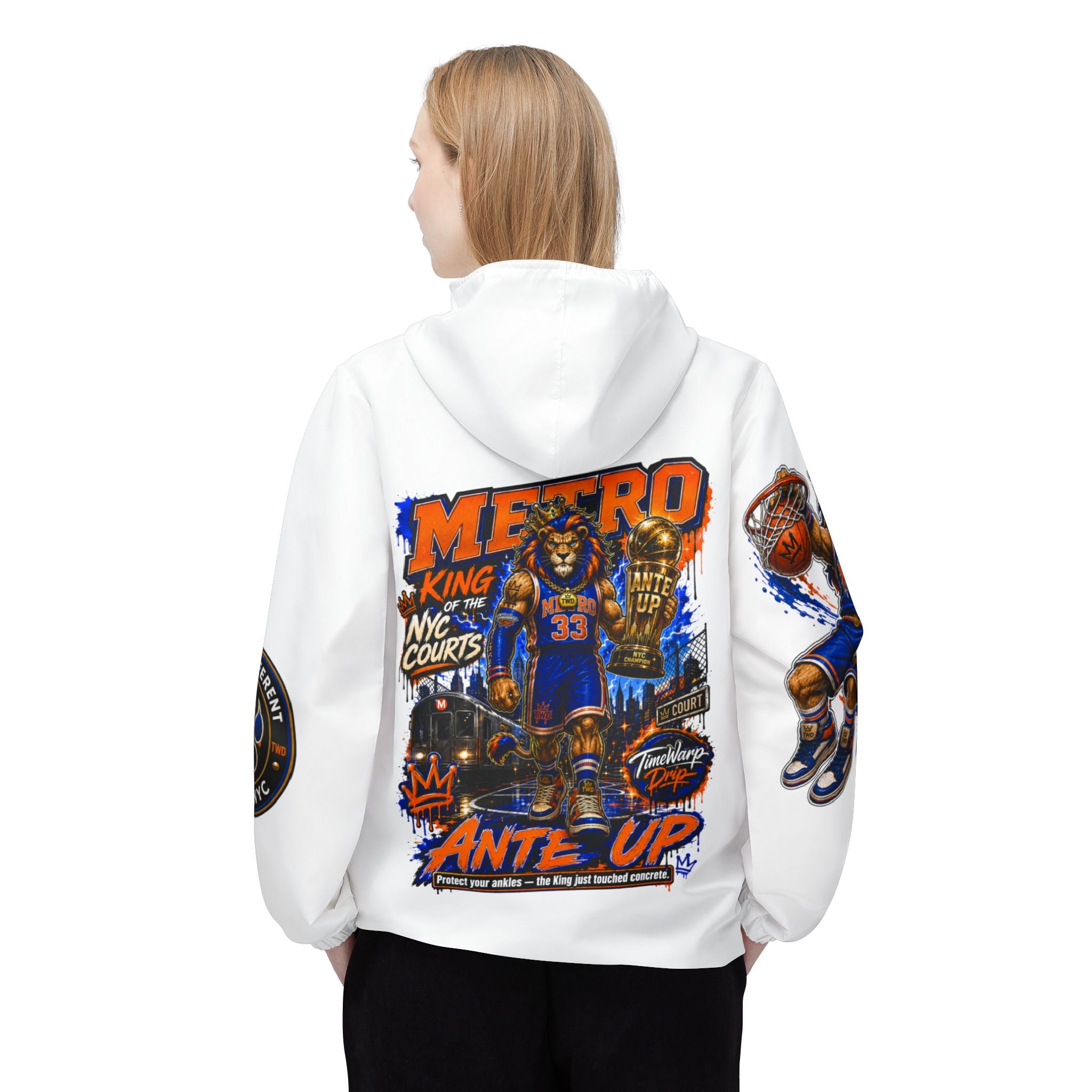 Basketball Windbreaker —  'ANTE UP' Metro Championship Streetwear (White)